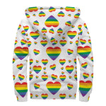 Rainbow LGBT Heart Pattern Print Sherpa Lined Zip Up Hoodie