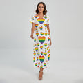 Rainbow LGBT Heart Pattern Print Short Sleeve Maxi Dress