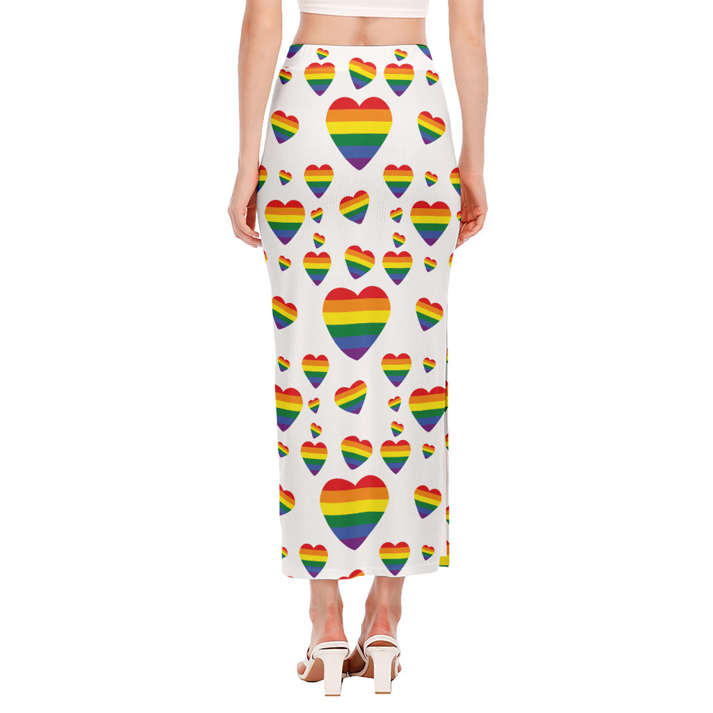 Rainbow LGBT Heart Pattern Print Side Slit Maxi Skirt