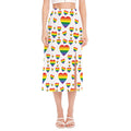 Rainbow LGBT Heart Pattern Print Side Slit Midi Skirt