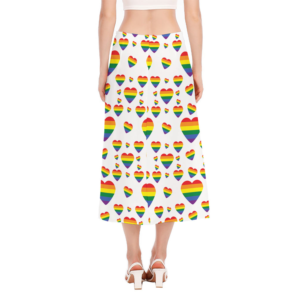 Rainbow LGBT Heart Pattern Print Side Slit Midi Skirt