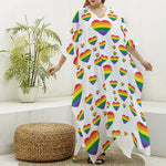 Rainbow LGBT Heart Pattern Print Silk V-Neck Kaftan Dress