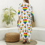 Rainbow LGBT Heart Pattern Print Silk V-Neck Kaftan Dress