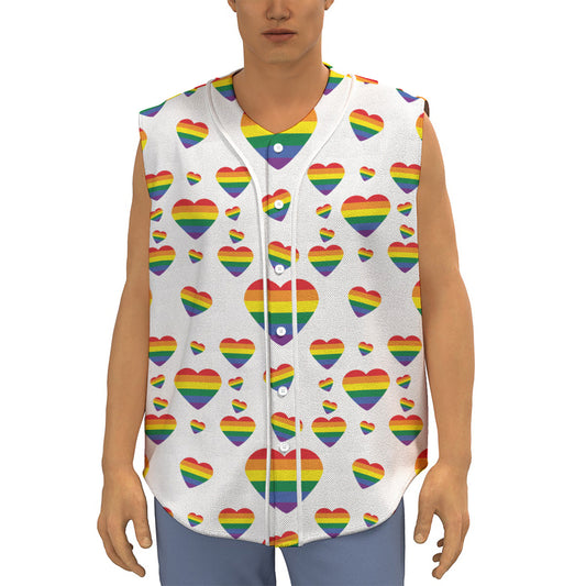 Rainbow LGBT Heart Pattern Print Sleeveless Baseball Jersey