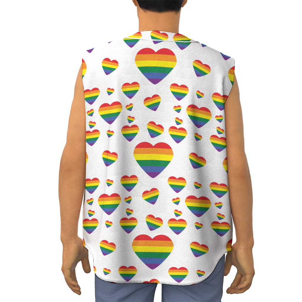 Rainbow LGBT Heart Pattern Print Sleeveless Baseball Jersey
