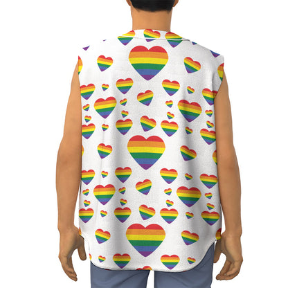 Rainbow LGBT Heart Pattern Print Sleeveless Baseball Jersey