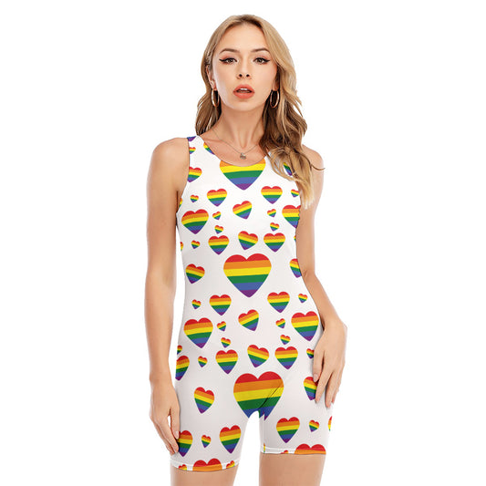 Rainbow LGBT Heart Pattern Print Sleeveless One Piece Swimsuit