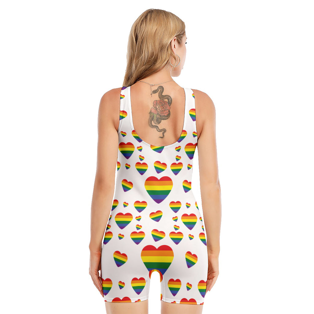 Rainbow LGBT Heart Pattern Print Sleeveless One Piece Swimsuit