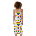Rainbow LGBT Heart Pattern Print Slim Fit Midi Cami Dress