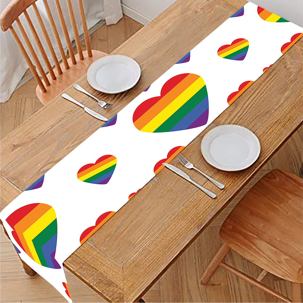 Rainbow LGBT Heart Pattern Print Table Runner