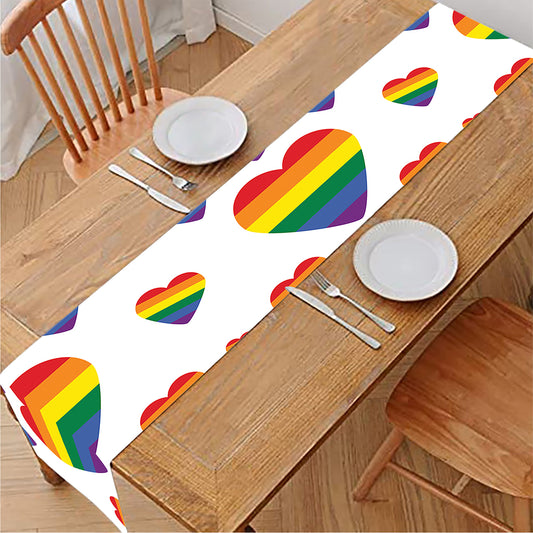 Rainbow LGBT Heart Pattern Print Table Runner