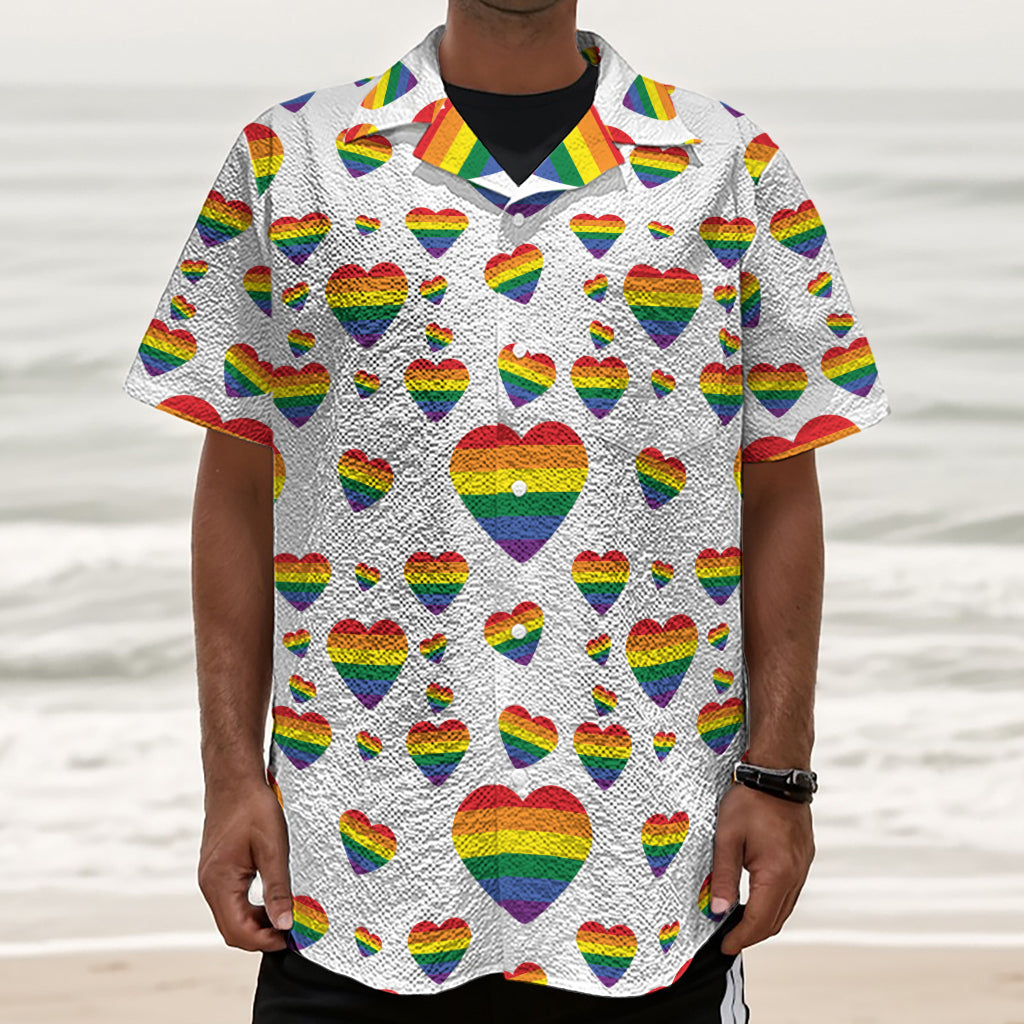 Rainbow LGBT Heart Pattern Print Textured Short Sleeve Shirt