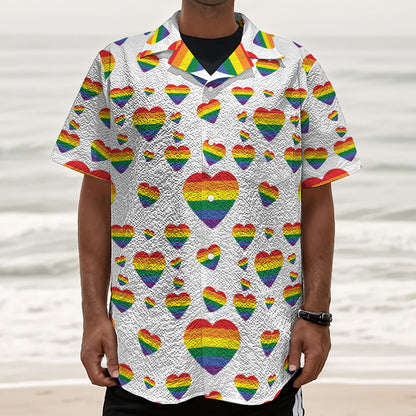 Rainbow LGBT Heart Pattern Print Textured Short Sleeve Shirt