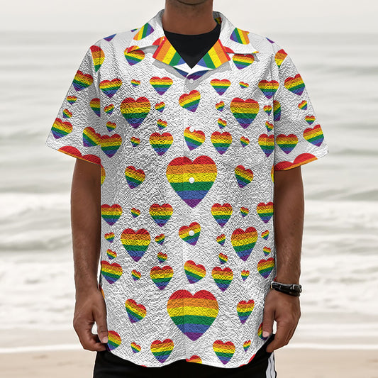 Rainbow LGBT Heart Pattern Print Textured Short Sleeve Shirt