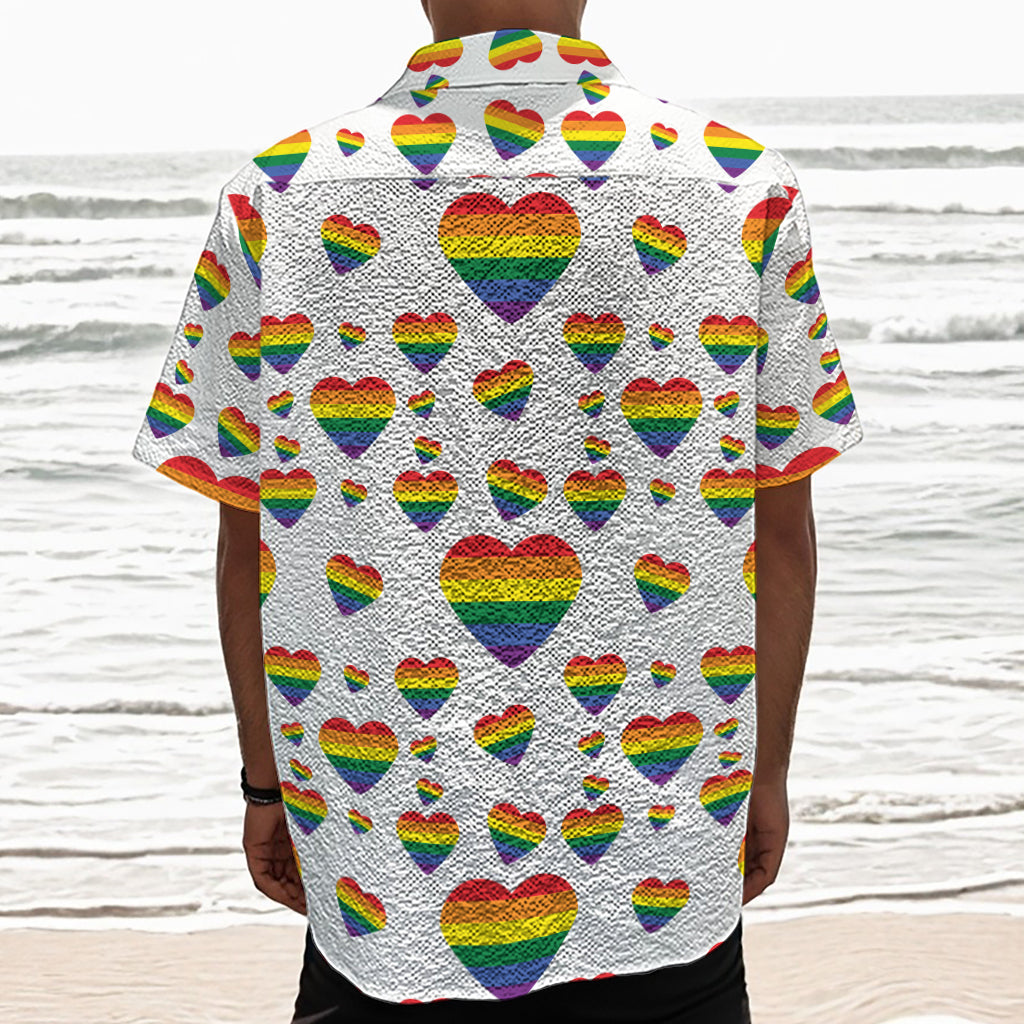 Rainbow LGBT Heart Pattern Print Textured Short Sleeve Shirt