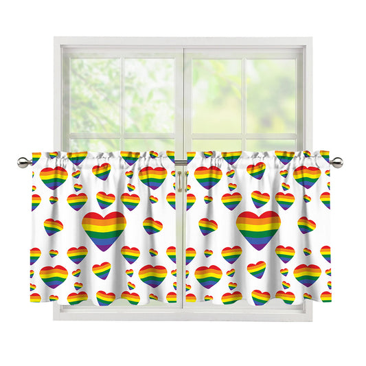 Rainbow LGBT Heart Pattern Print Tier Curtains