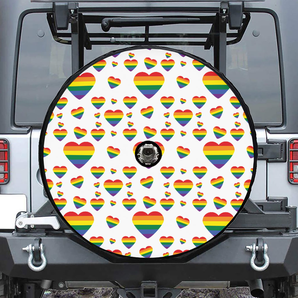 Rainbow LGBT Heart Pattern Print Tire Cover With Camera Hole