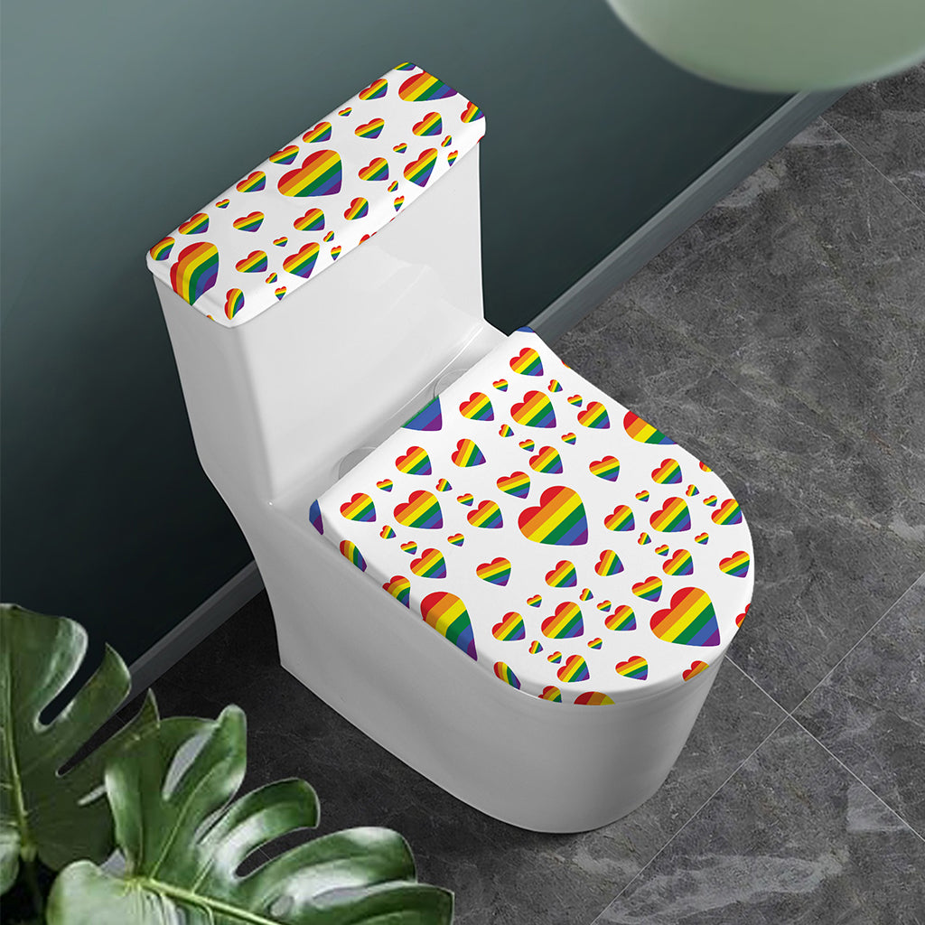 Rainbow LGBT Heart Pattern Print Toilet Lid And Tank Cover Set