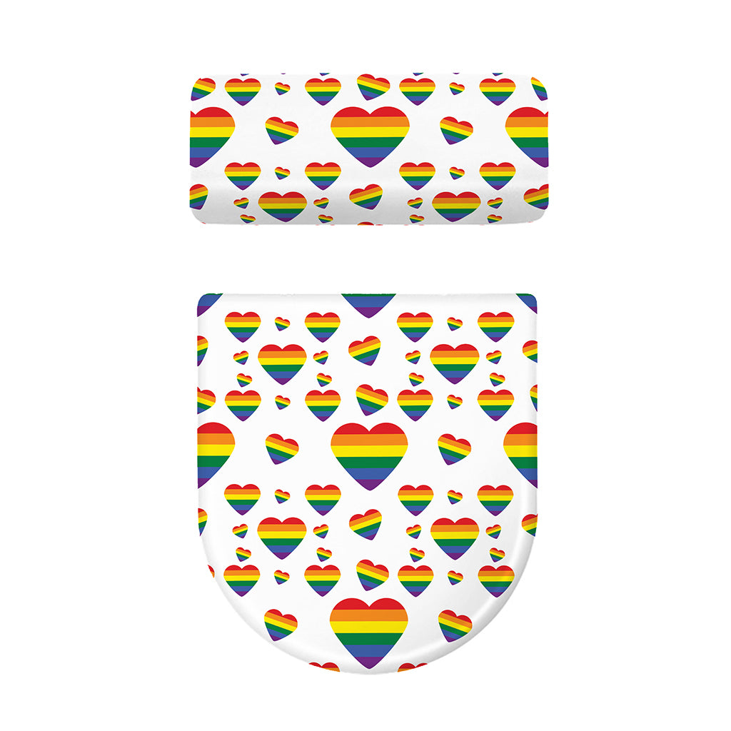 Rainbow LGBT Heart Pattern Print Toilet Lid And Tank Cover Set