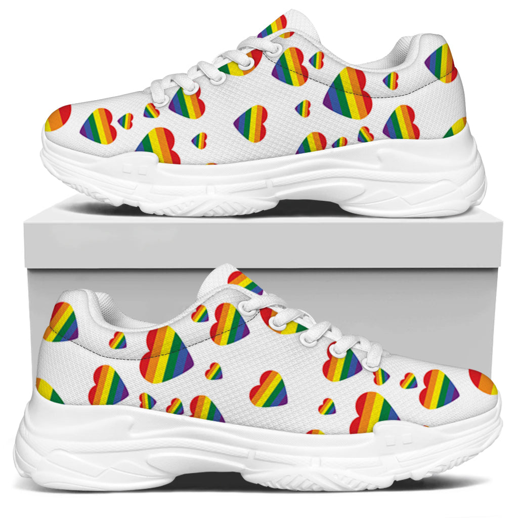 Rainbow LGBT Heart Pattern Print White Chunky Shoes