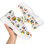 Rainbow LGBT Heart Pattern Print White Chunky Shoes