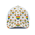 Rainbow LGBT Heart Pattern Print White Mesh Trucker Hat