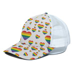 Rainbow LGBT Heart Pattern Print White Mesh Trucker Cap