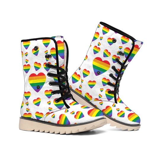 Rainbow LGBT Heart Pattern Print Winter Boots
