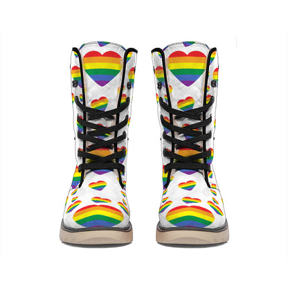 Rainbow LGBT Heart Pattern Print Winter Boots