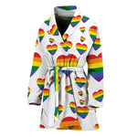 Rainbow LGBT Heart Pattern Print Women's Bathrobe