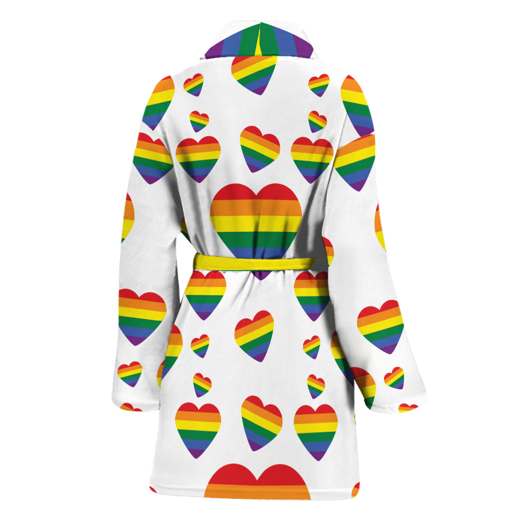 Rainbow LGBT Heart Pattern Print Women's Bathrobe