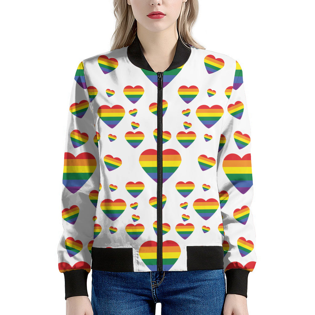 Rainbow LGBT Heart Pattern Print Women's Bomber Jacket