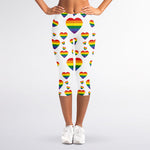 Rainbow LGBT Heart Pattern Print Women's Capri Leggings