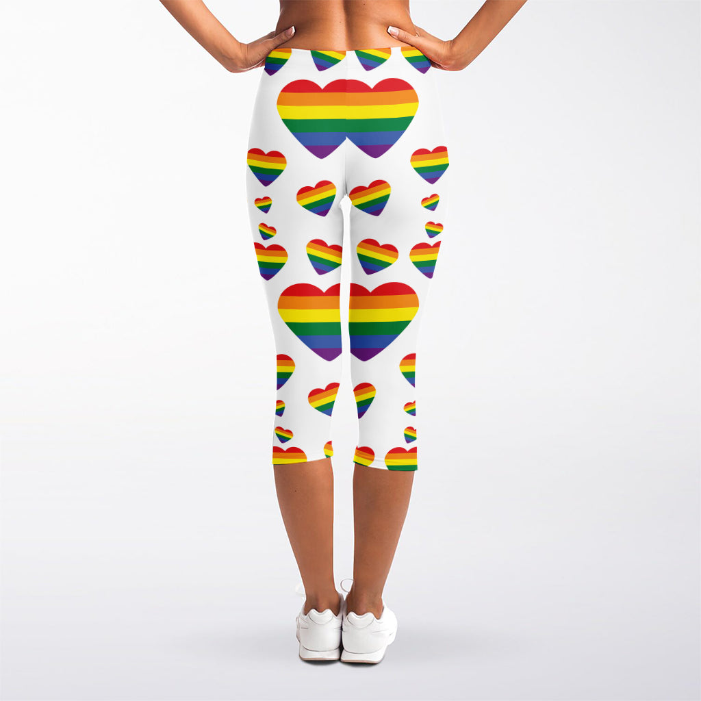 Rainbow LGBT Heart Pattern Print Women's Capri Leggings