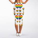 Rainbow LGBT Heart Pattern Print Women's Capri Leggings