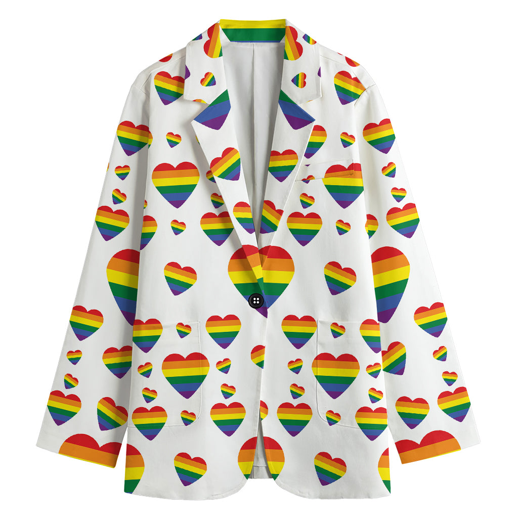 Rainbow LGBT Heart Pattern Print Women's Cotton Blazer