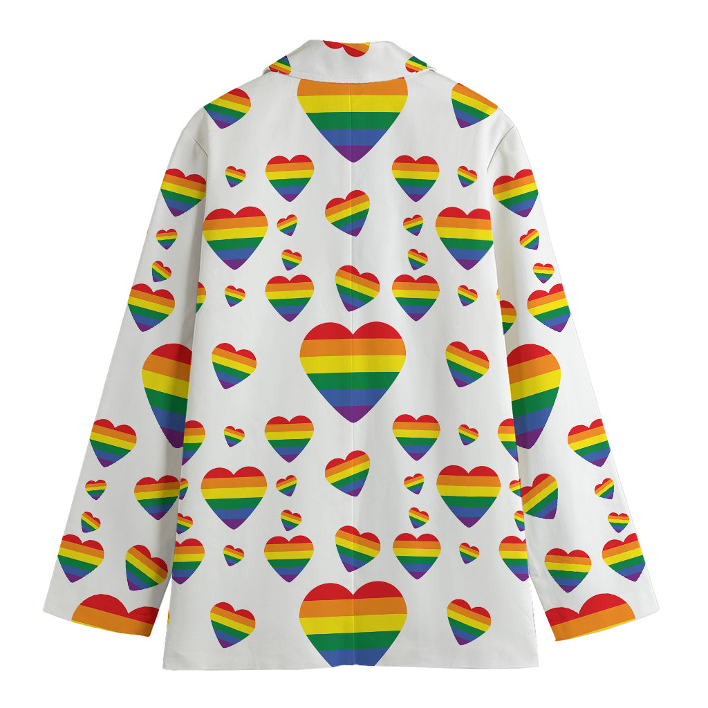 Rainbow LGBT Heart Pattern Print Women's Cotton Blazer