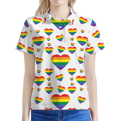 Rainbow LGBT Heart Pattern Print Women's Polo Shirt
