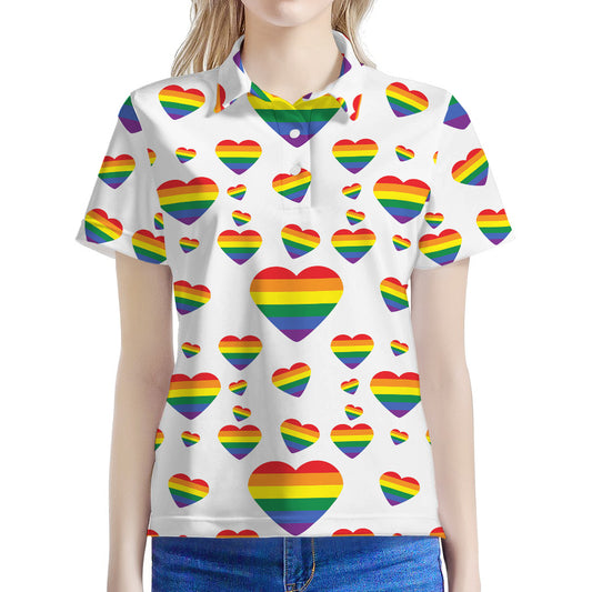 Rainbow LGBT Heart Pattern Print Women's Polo Shirt