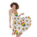 Rainbow LGBT Heart Pattern Print Sleeveless Knee Length Dress
