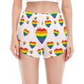 Rainbow LGBT Heart Pattern Print Women's Split Running Shorts