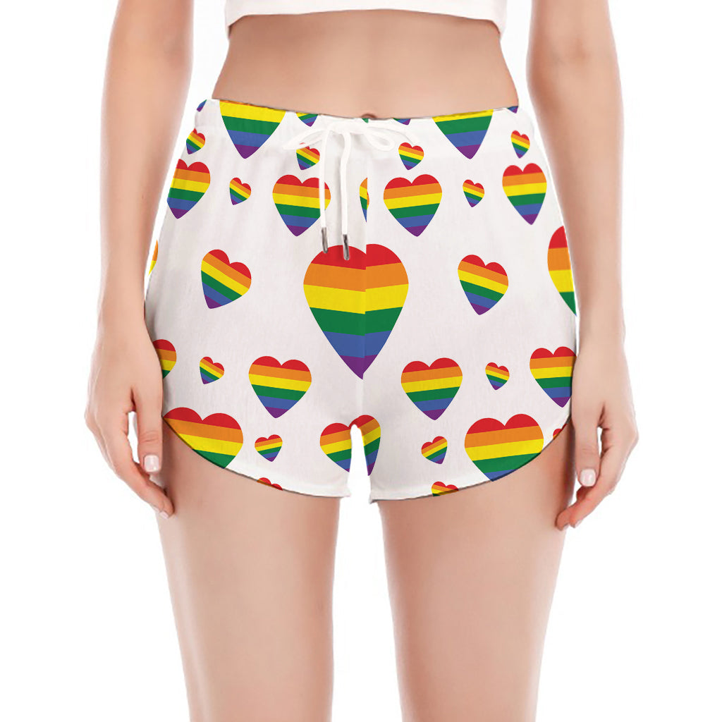Rainbow LGBT Heart Pattern Print Women's Split Running Shorts