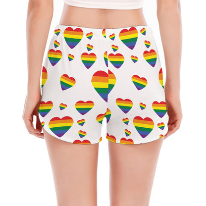 Rainbow LGBT Heart Pattern Print Women's Split Running Shorts