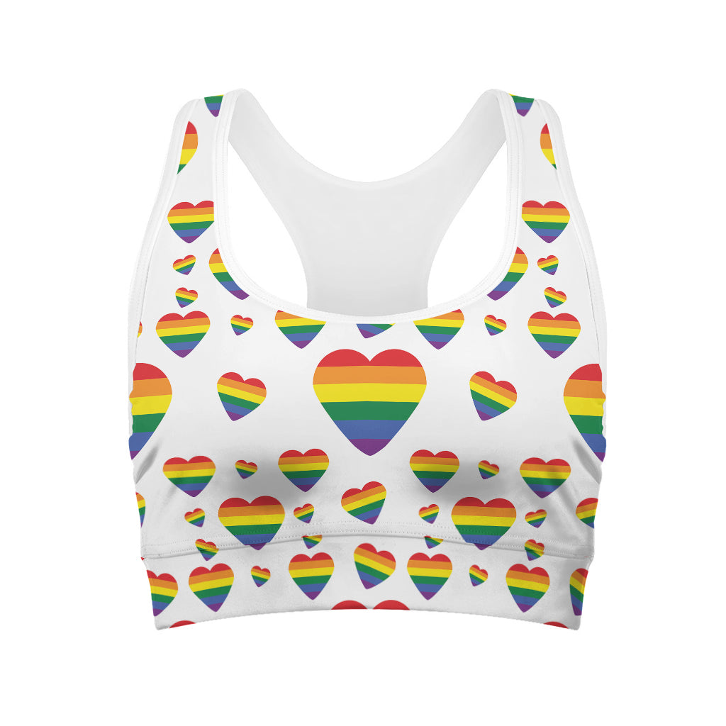 Rainbow LGBT Heart Pattern Print Women's Sports Bra