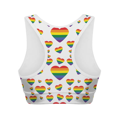 Rainbow LGBT Heart Pattern Print Women's Sports Bra