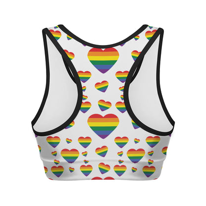 Rainbow LGBT Heart Pattern Print Women's Sports Bra