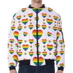 Rainbow LGBT Heart Pattern Print Zip Sleeve Bomber Jacket