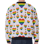 Rainbow LGBT Heart Pattern Print Zip Sleeve Bomber Jacket
