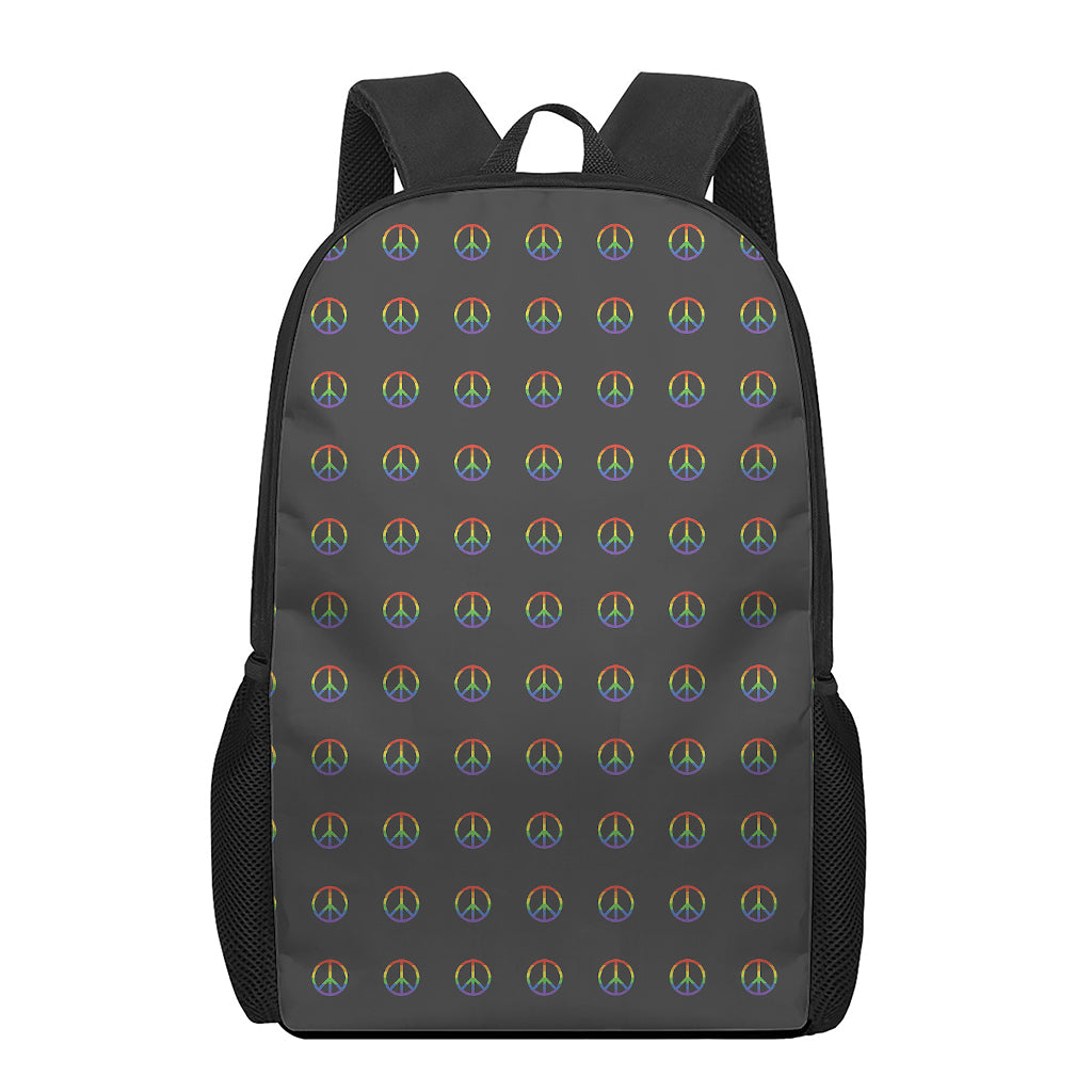 Rainbow LGBT Peace Sign Pattern Print 17 Inch Backpack