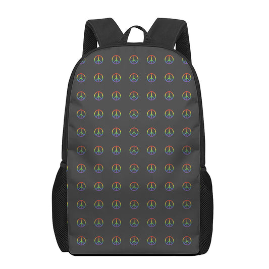 Rainbow LGBT Peace Sign Pattern Print 17 Inch Backpack